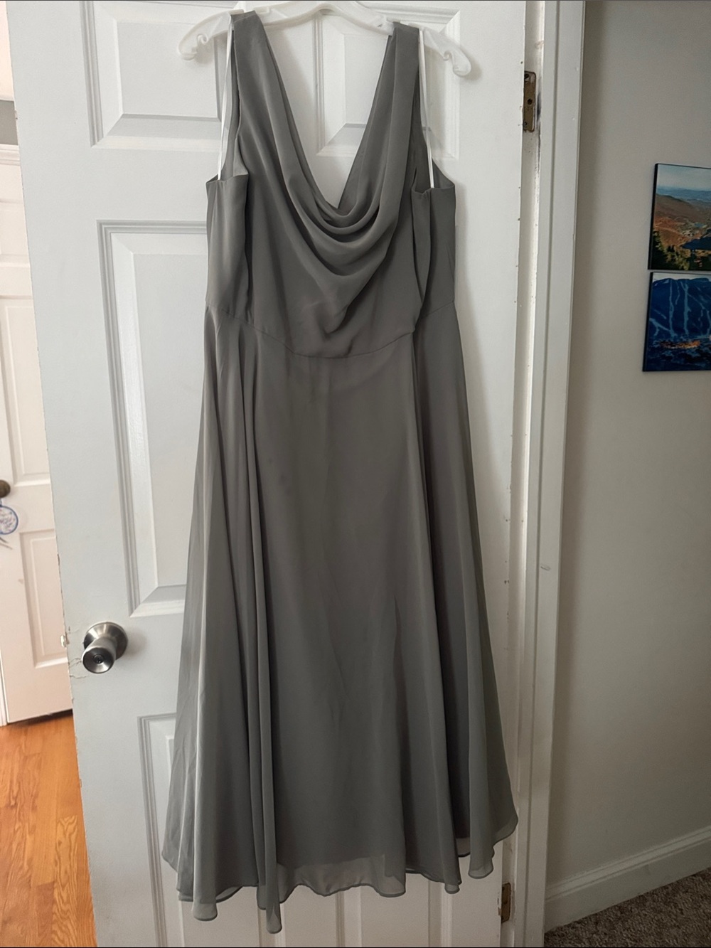 Elegant Jenny Yoo Liana Cowl Neck A-Line Chiffon Dress Moss Green Size 22